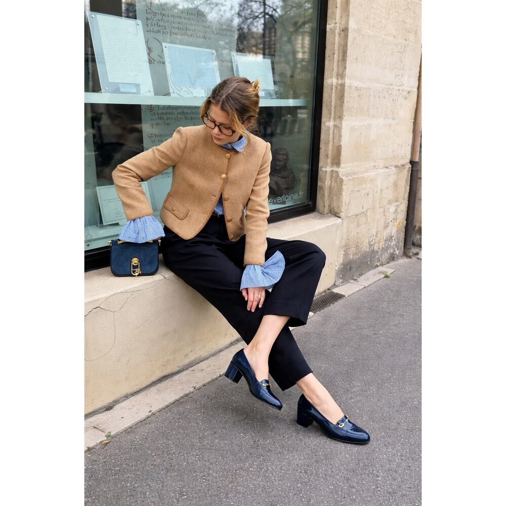 Vintage Saks Fifth Ave Petrol Cobalt Loafer Pump | Celine Girl Aesthetic | 60s